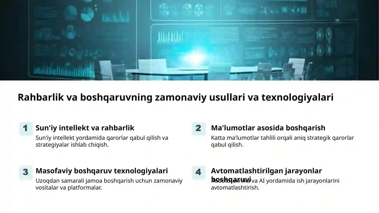 Rahbarlik va boshqaruvning zamonaviy usullari va texnologiyalari 2
