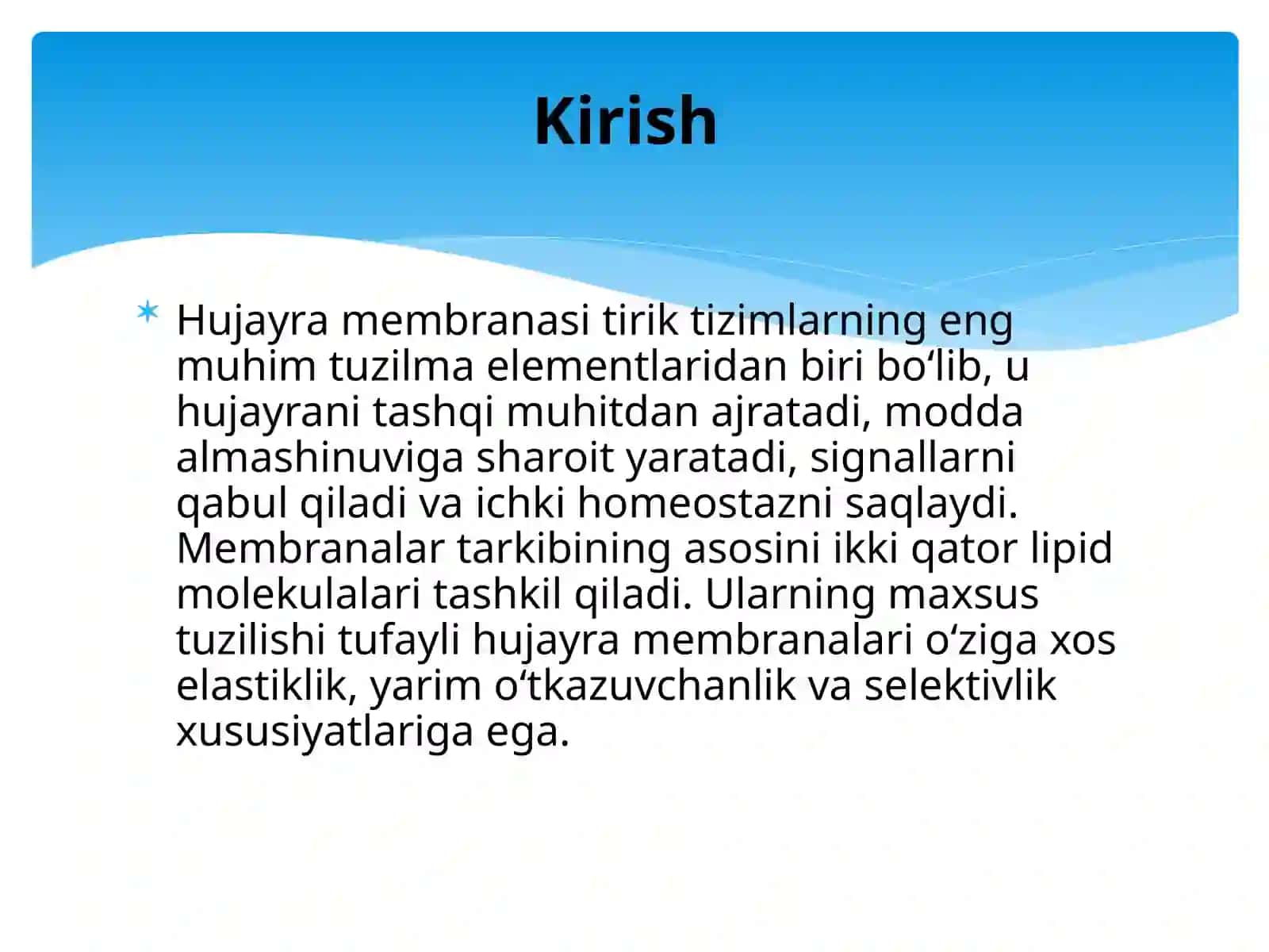 Ikki qavatli lipid membranalar. Bir va ikki qavatli su'niy membranalar. 2