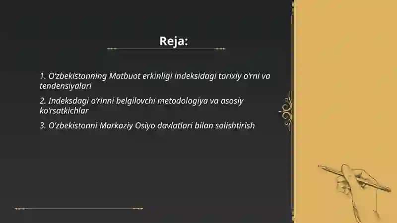"O‘zbekistonning Matbuot erkinligi indeksidagi o‘rni" 2