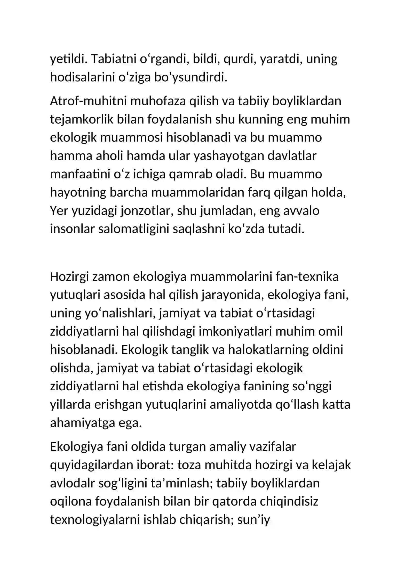 Ekologiya va atrof muhit muhofazasi fani 2