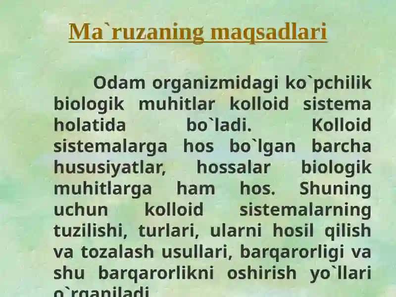 Kolloid sistemalar dializ yo'li bilan tozalash 2