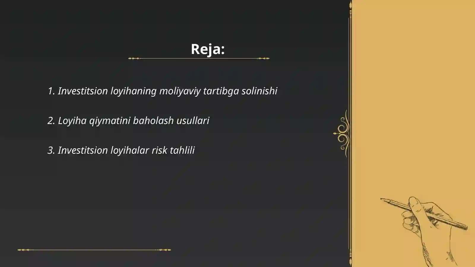 Investitsion loyihalar moliyaviy tahlili va mohiyati 2