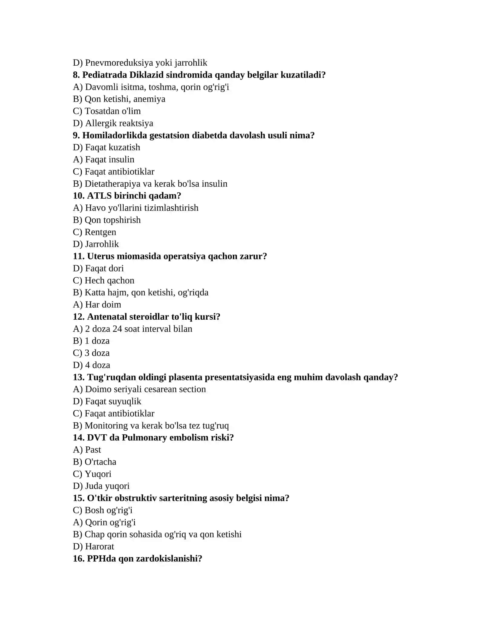 Tibbiy imtihon testlari 2