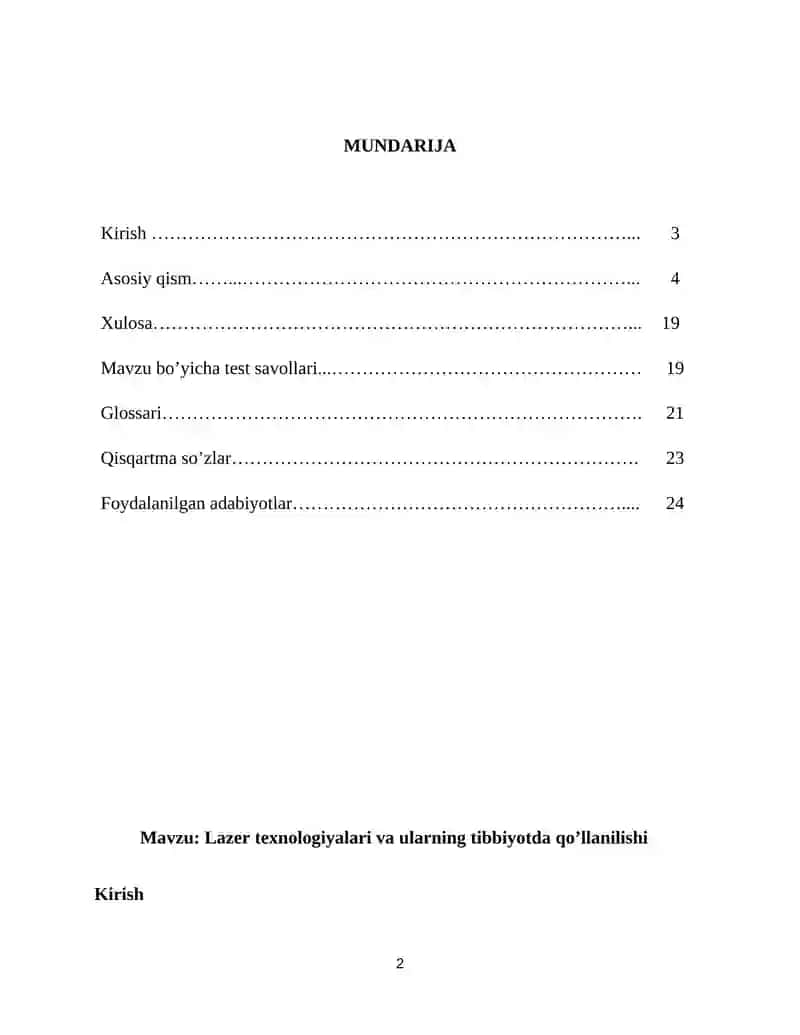Lazer texnologiyalari va ularning tibbiyotda qo’llanilishi 2