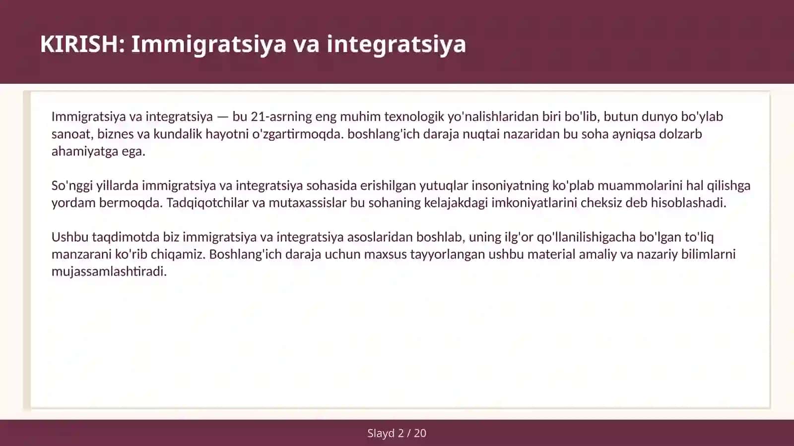 Immigratsiya va integratsiya 2