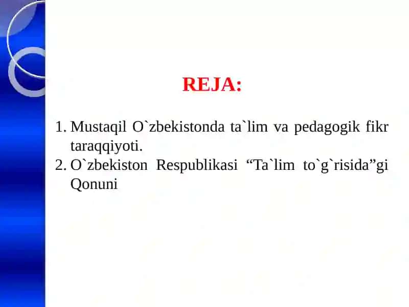 O‘zbekiston Respublikasi Ta‘lim To‘g‘risida 2
