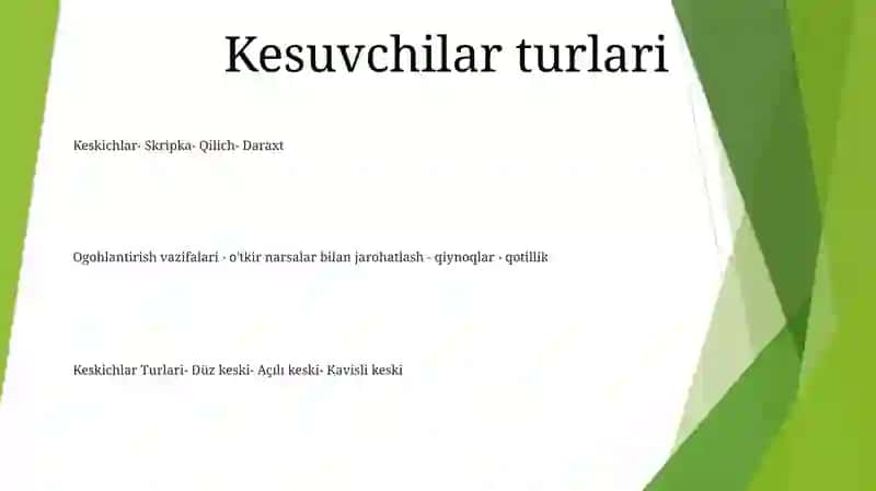 Keskichlar Ularning Vazifalari, Turlari 2