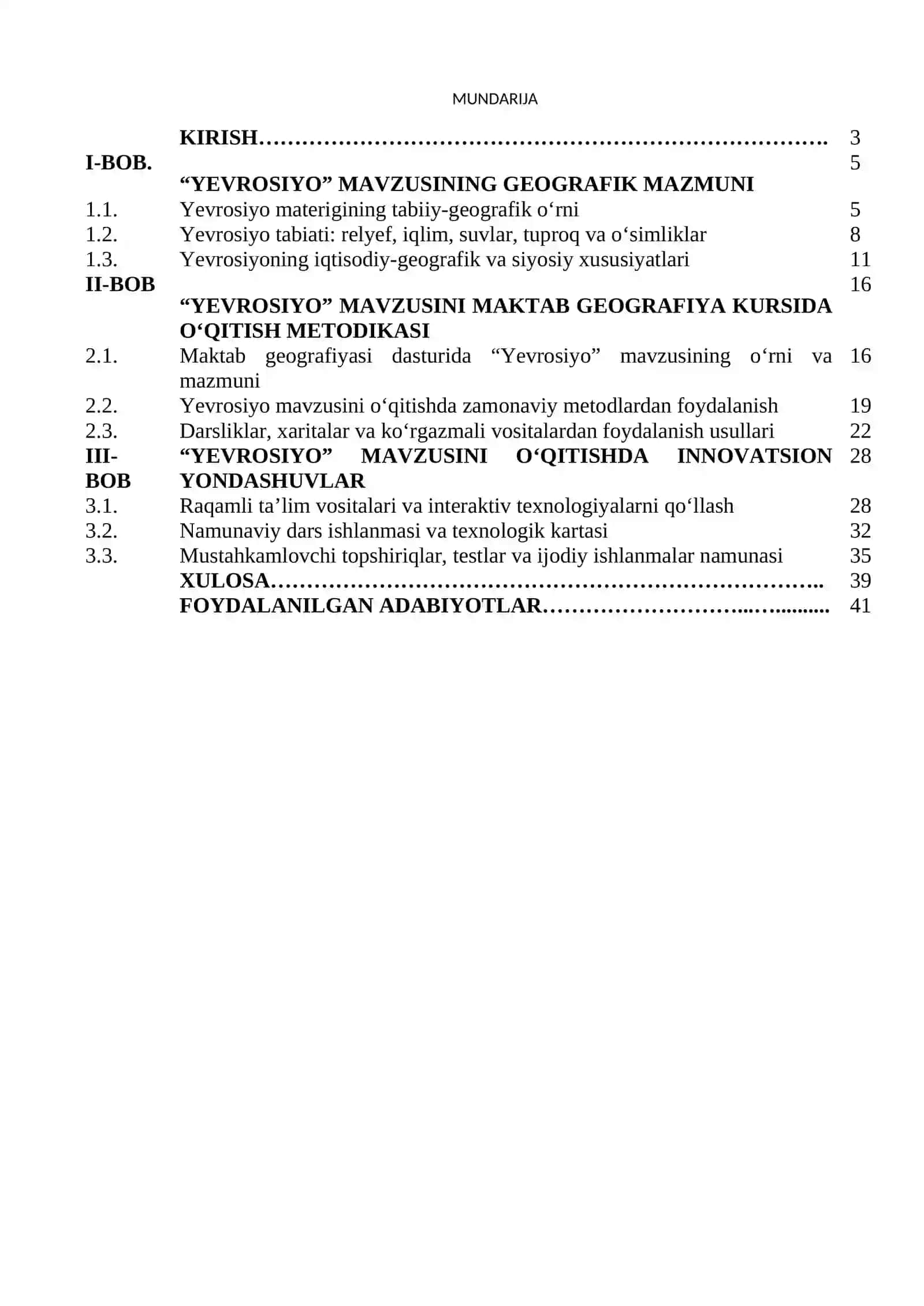 « Materiklar va okeanlar geografiyasi kursida “Yevrosiyo” mavzusini o’rganish metodikasi » 2