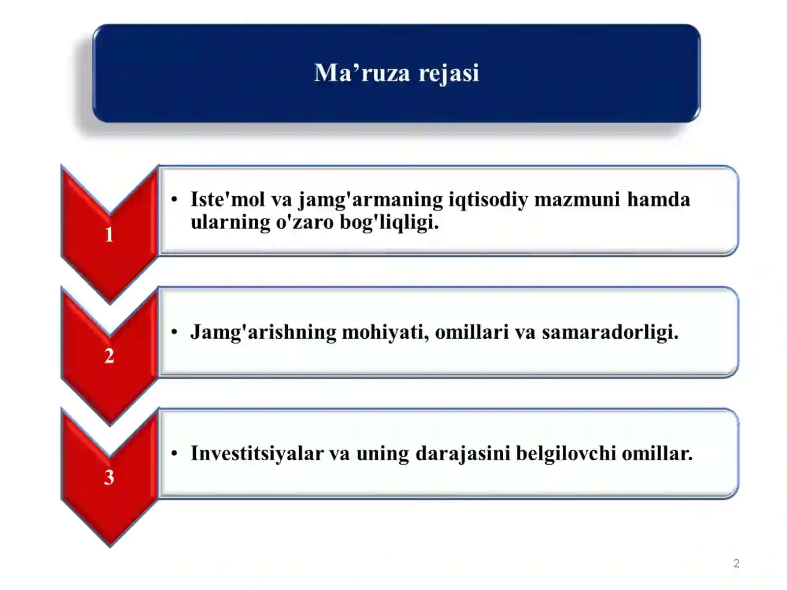 Iste'mol, jamg'arma va investitsiyalar 2