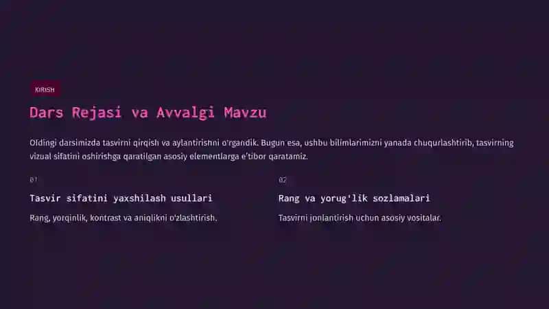 Tasvir Sifatini Boshqarish: Rang, Yorqinlik, Kontrast va Aniqlik 2