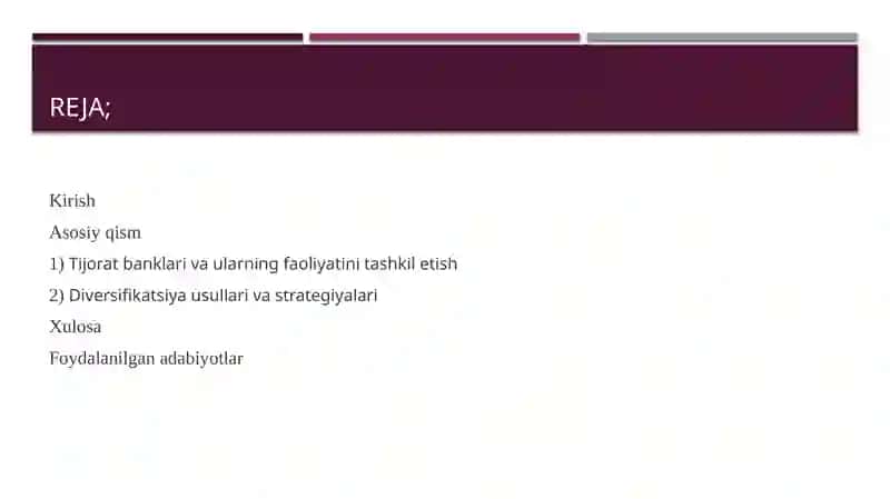 Tijorat banklari faoliyatida diversifikasiya strategiyalari 2