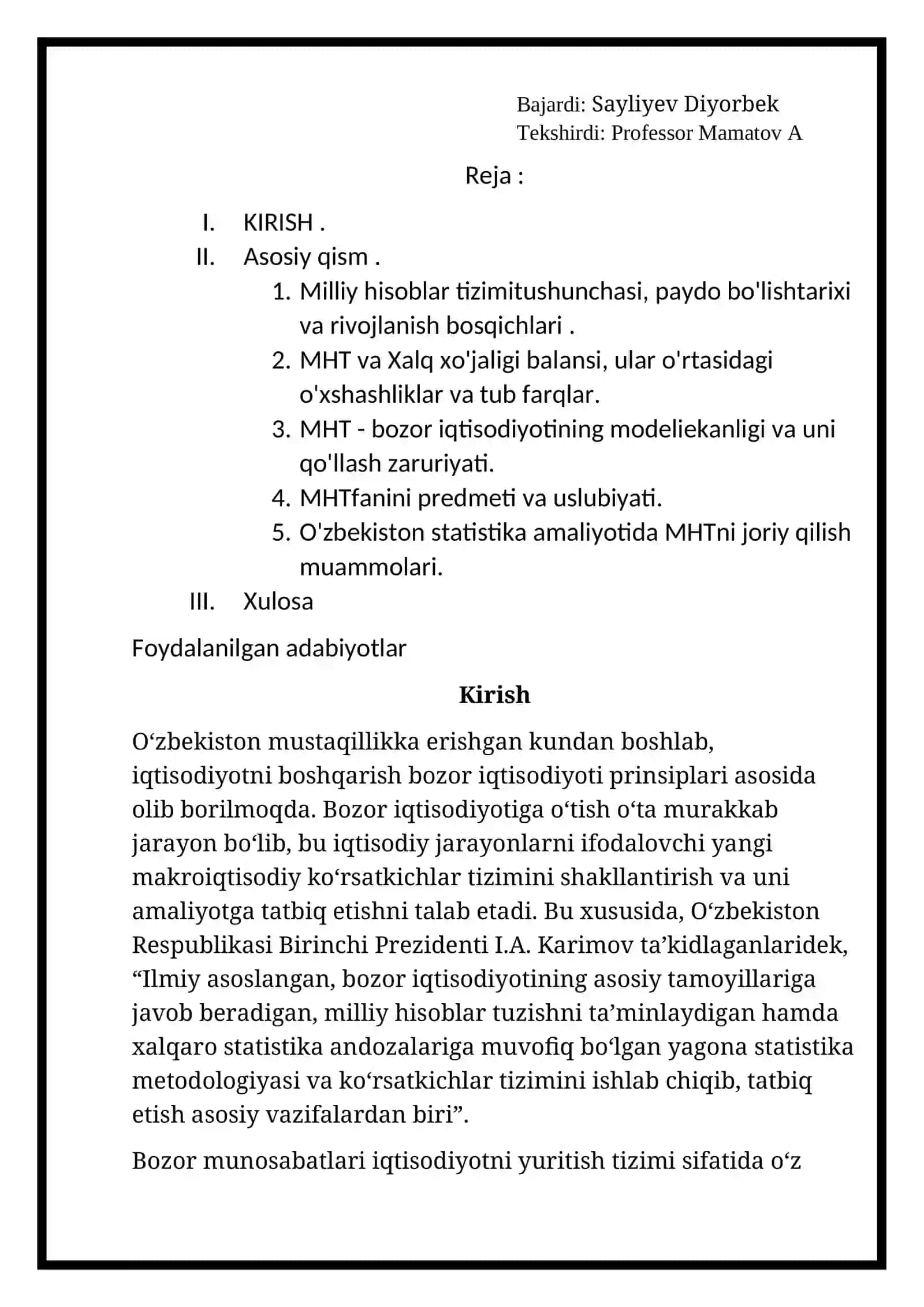 Milliy hisoblar tizimi va O‘zbekistonda unga o‘tishning vazifalari 2