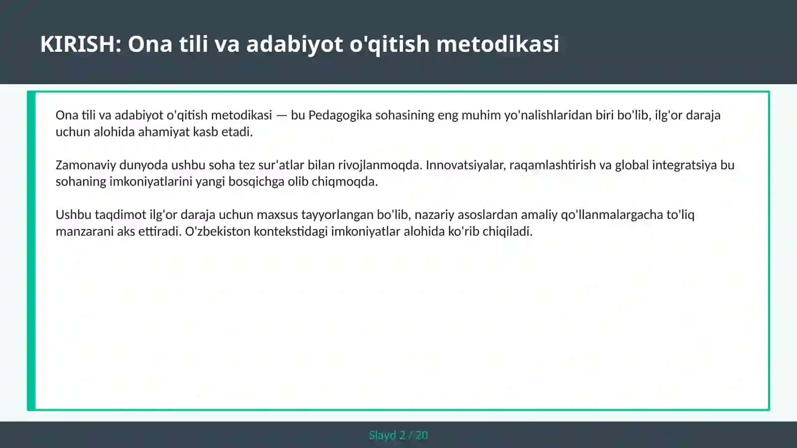 ONA TILI VA ADABIYOT O'QITISH METODIKASI 2