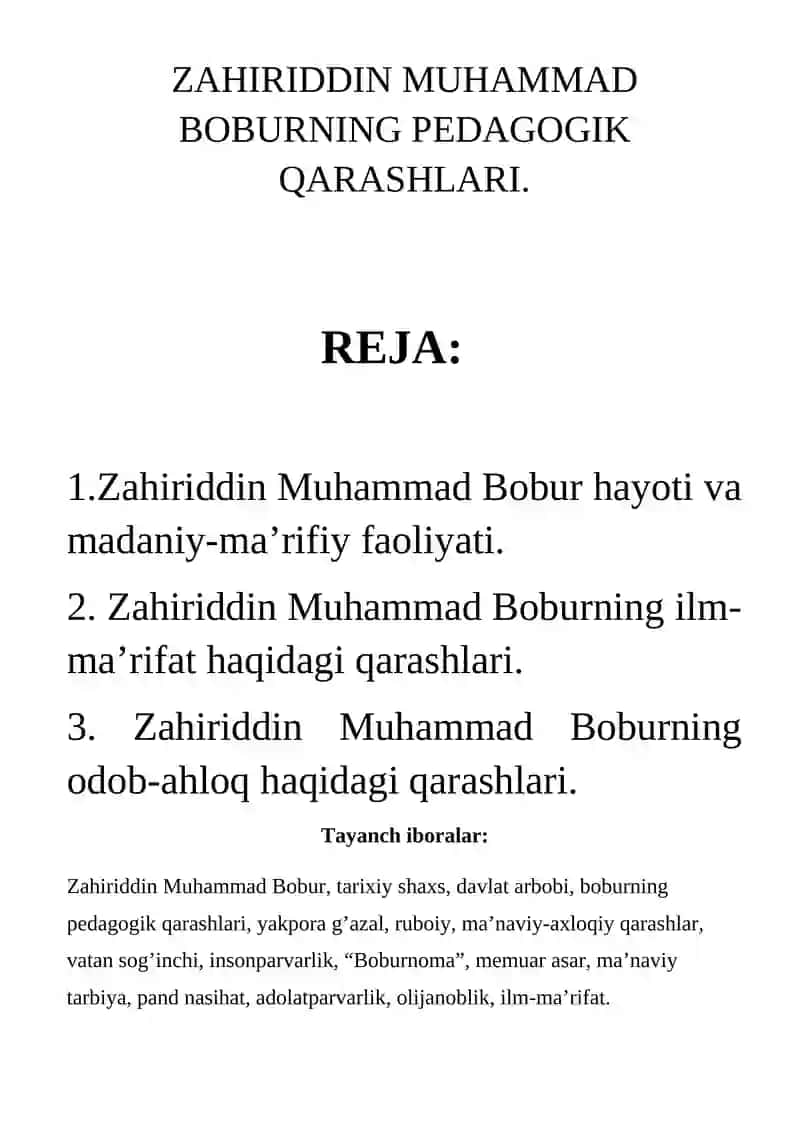 ZAHIRIDDIN MUHAMMAD BOBURNING PEDAGOGIK QARASHLARI 2