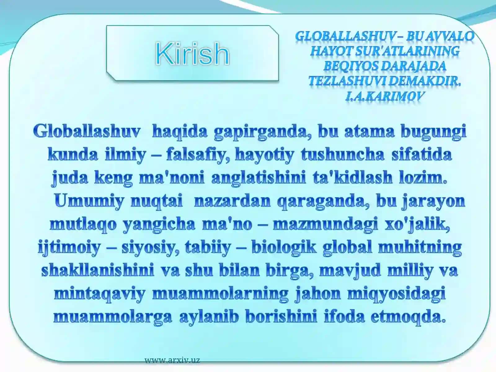 Globallashuv jarayonlarining rivojlanishi 2