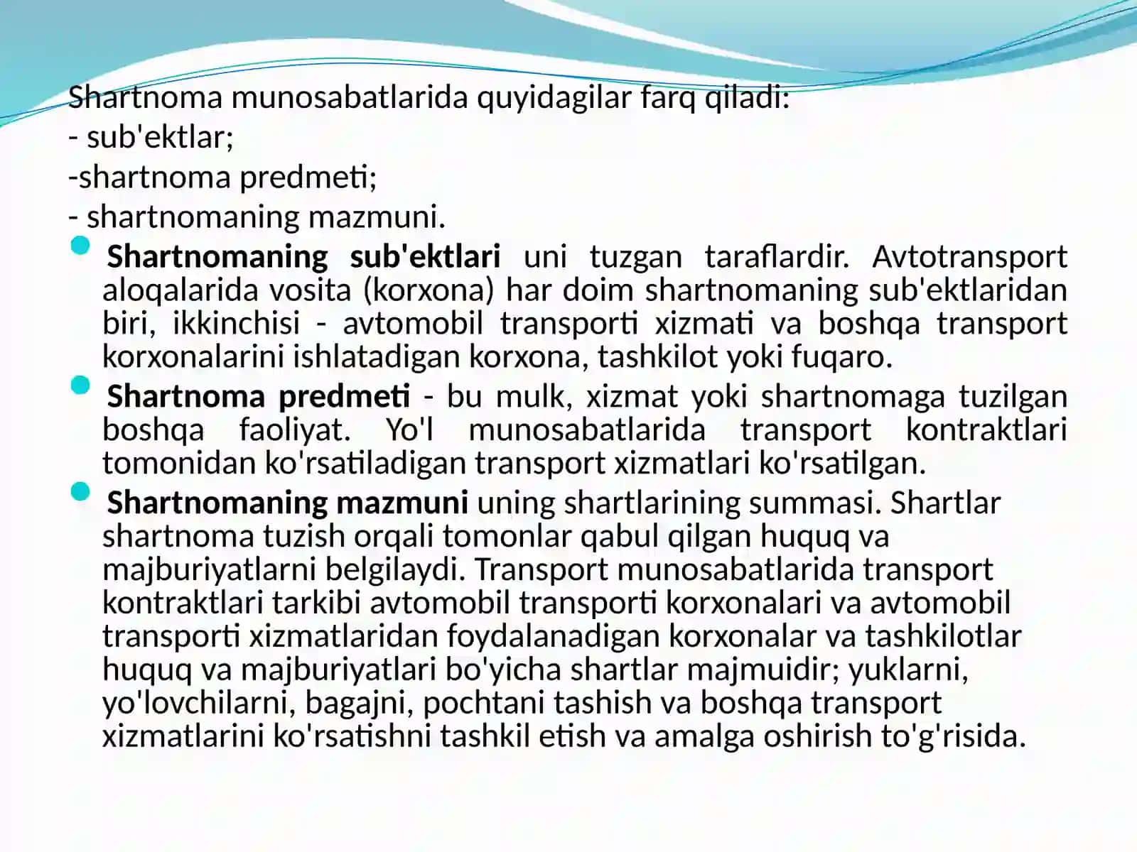 Mavzu №6. Yuklarnivayo`lovchilarnitashishda,avtomobillartexnikekspluatatsiyasidaqo`llaniladiganasosiyhujjatlar 2