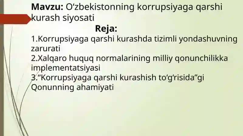 O‘zbekistonning korrupsiyaga qarshi kurash siyosati 2