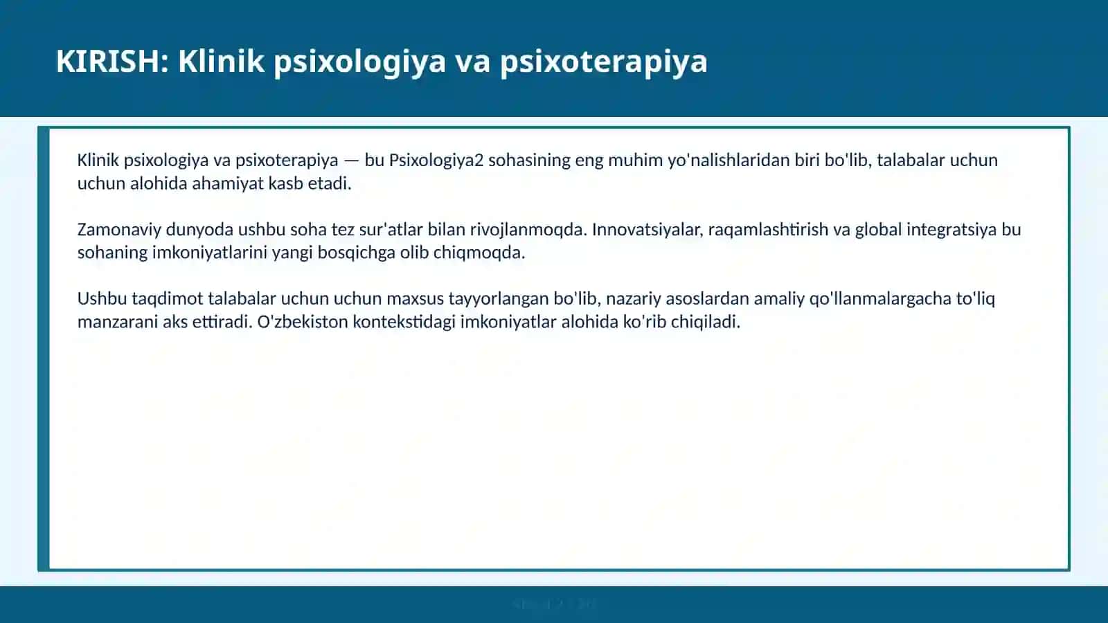 KLINIK PSIXOLOGIYA VA PSIXOTERAPIYA 2