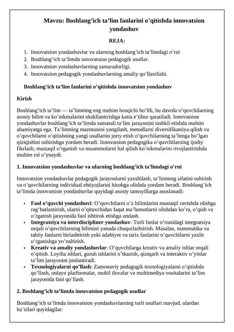 Boshlang’ich ta’lim fanlarini o’qitishda innovatsion yondashuv 2