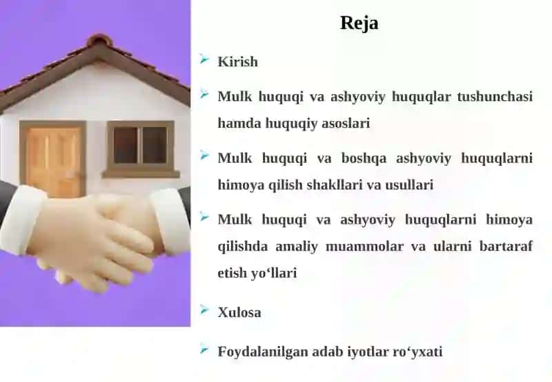 Mulk huquqi va boshqa ashyoviy huquqlarni himoya qilish 2
