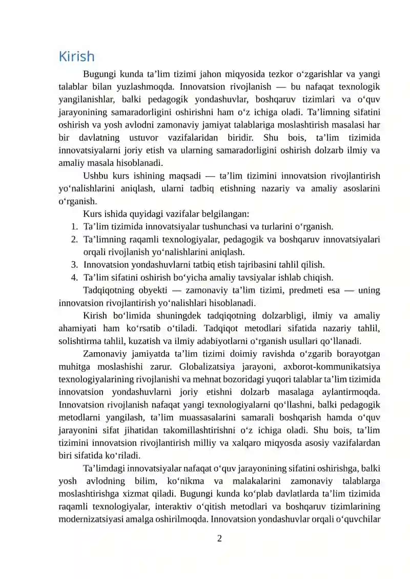 Ta’lim tizimini innovatsion rivojlantirish yo‘nalishlari 2