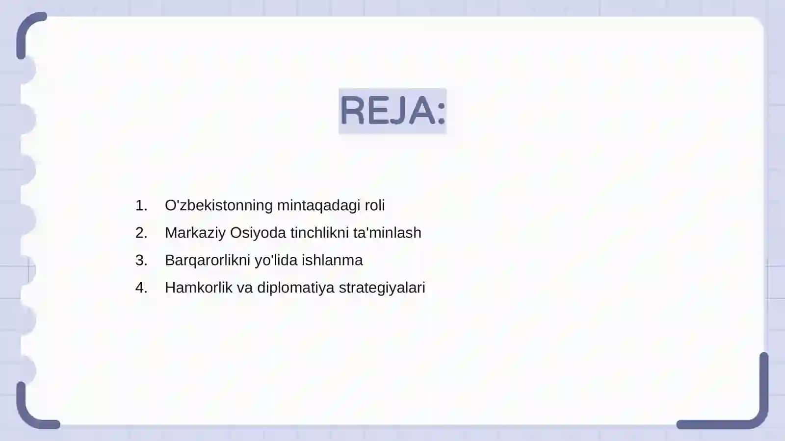 O'zbekistonning Markaziy Osiyoda tinchlik va barqarorlikni taminlashdagi o'rni 2