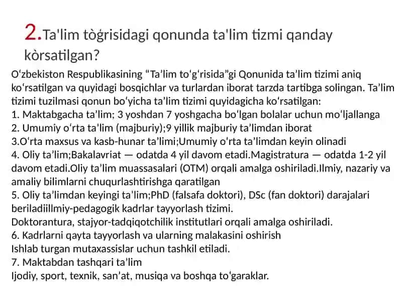 Ta'lim to'g'risida qonuni 2