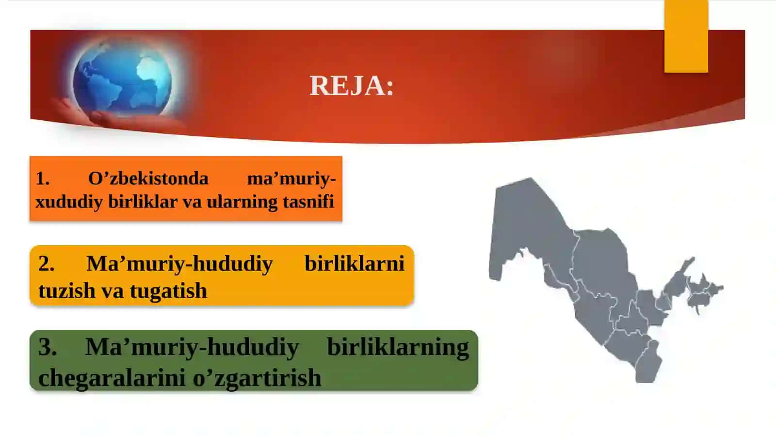 O‘zbekiston Respublikasining ma’muriy-hududiy tuzilishi, birliklarini tashkiletish va tugatish tartibi 2