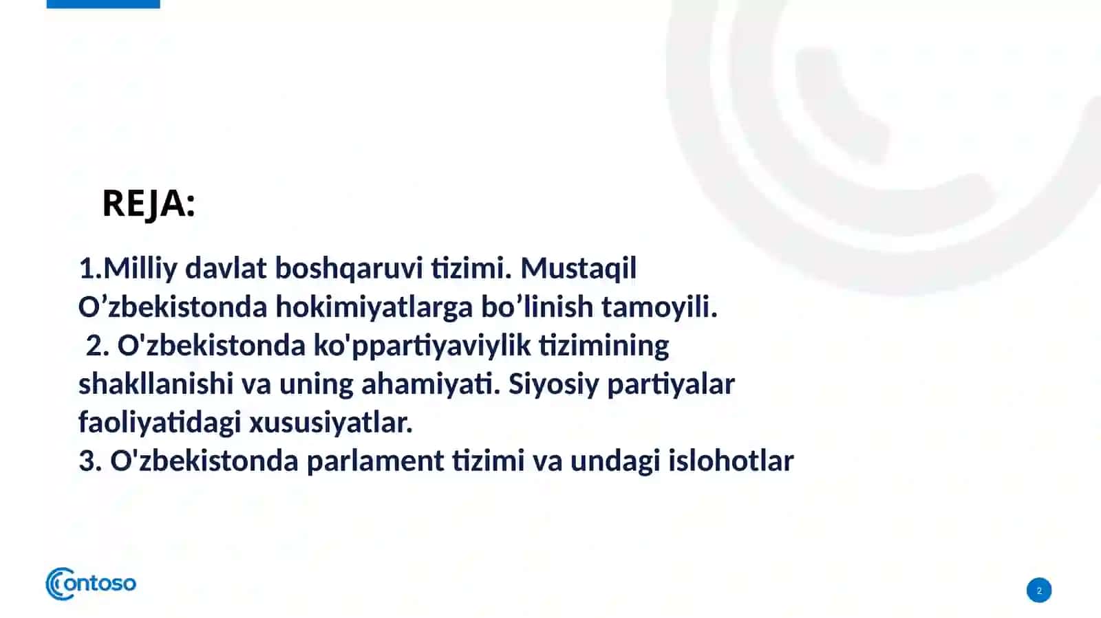 O‘zbekistonda demokratik, fuqarolik jamiyati asoslarining shakllanishi, amalga oshirilgan siyosiy islohotlar 2