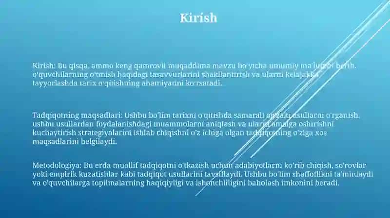 Tarix Òqitishning Oĝzaki Metodlari Samaradorligini Oshirish Usullari 2