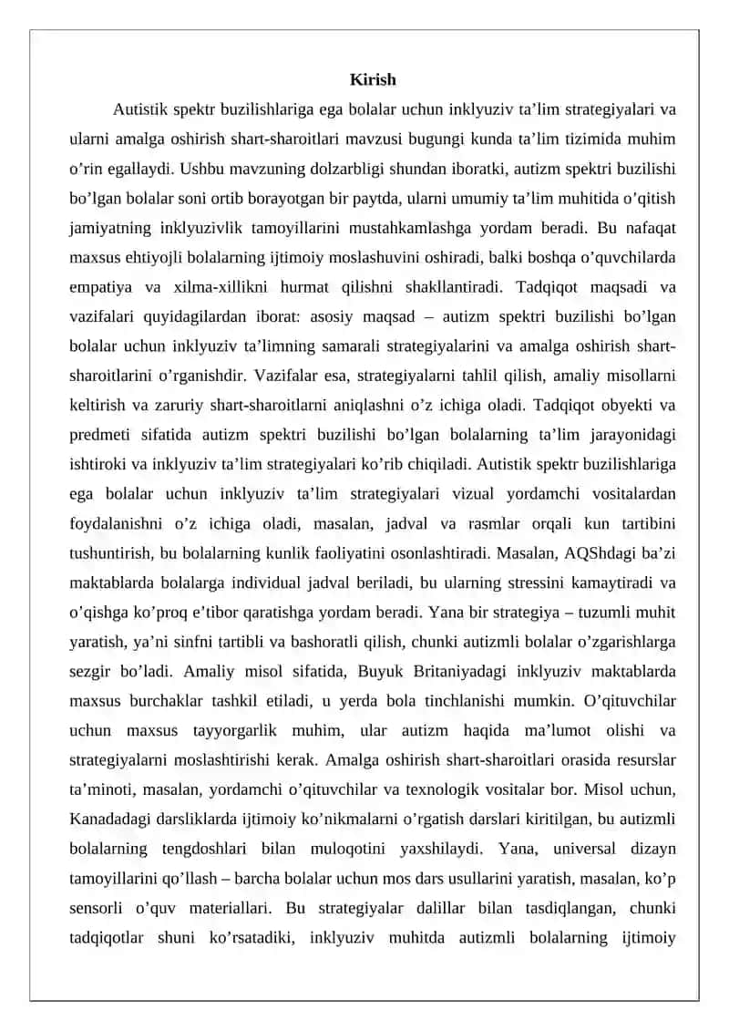 Autistik spektr buzilishlariga ega bolalar uchun inklyuziv ta’lim strategiyalari va ularni amalga oshirish shart-sharoitlari 2
