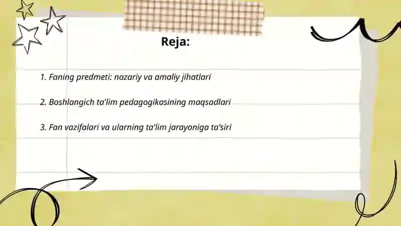 Boshlanğich talim pedogogikasi faning predmeti,maqsadi, vazifasi, ilmiy taqdimot metotlari 2