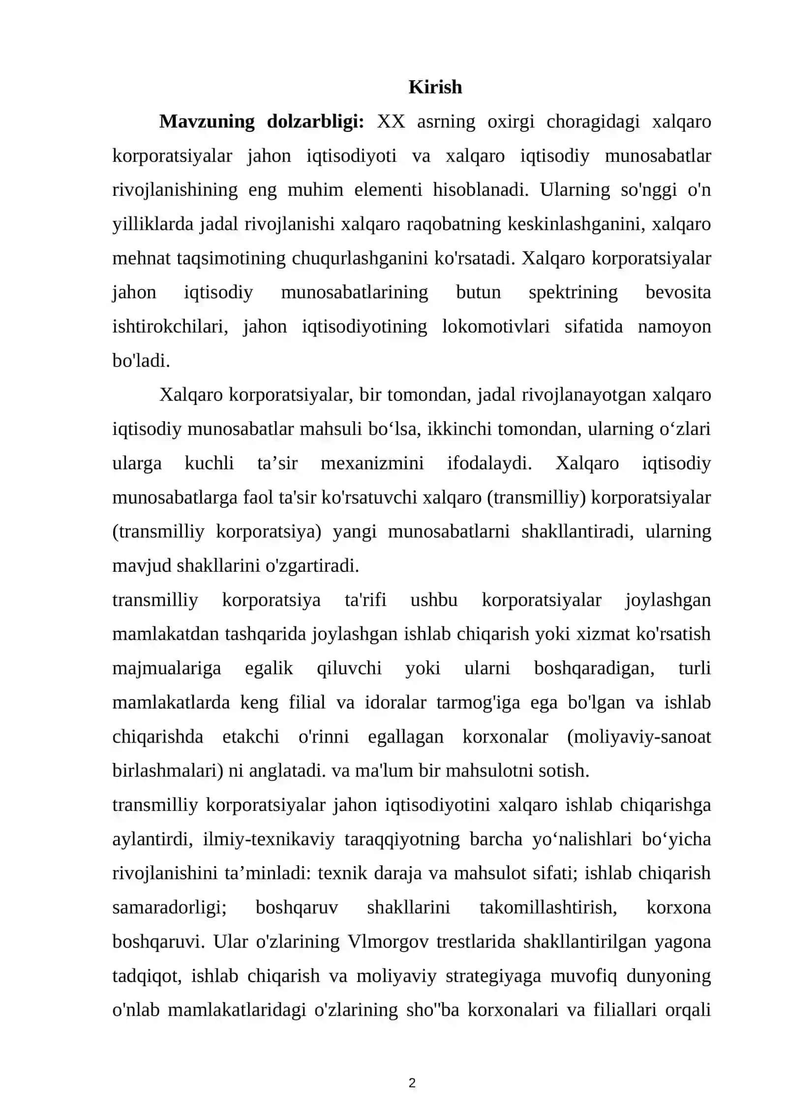 Transmilliy korporatsiyalar faoliyatining global kengayishi 2
