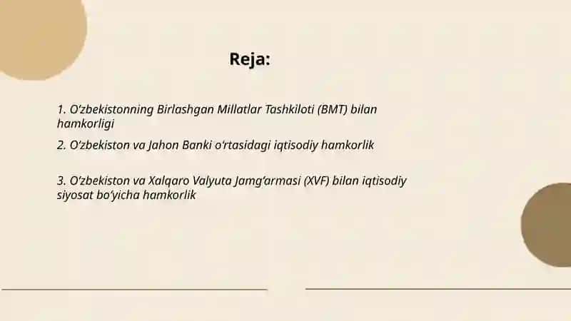 O‘zbekistonning xalqaro tashkilotlar bilan hamkorlik aloqalari 2