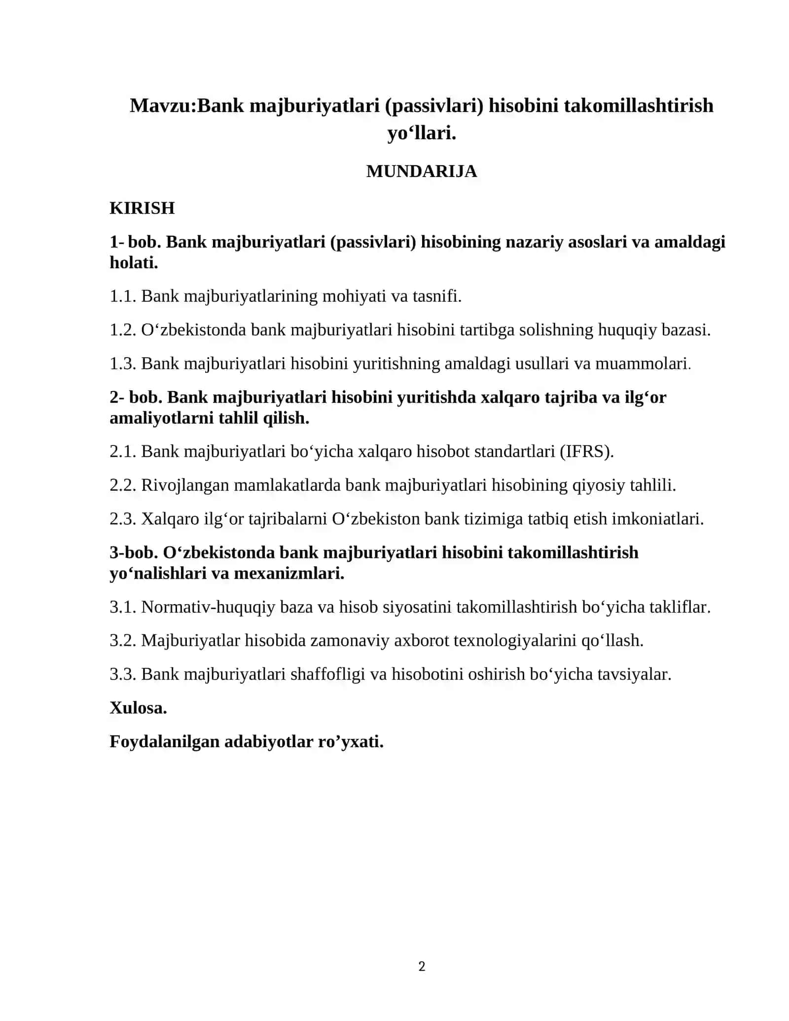 BANK MAJBURIYATLARI (PASSIVLARI) HISOBINI TAKOMILLASHTIRISH YO‘LLARI 2