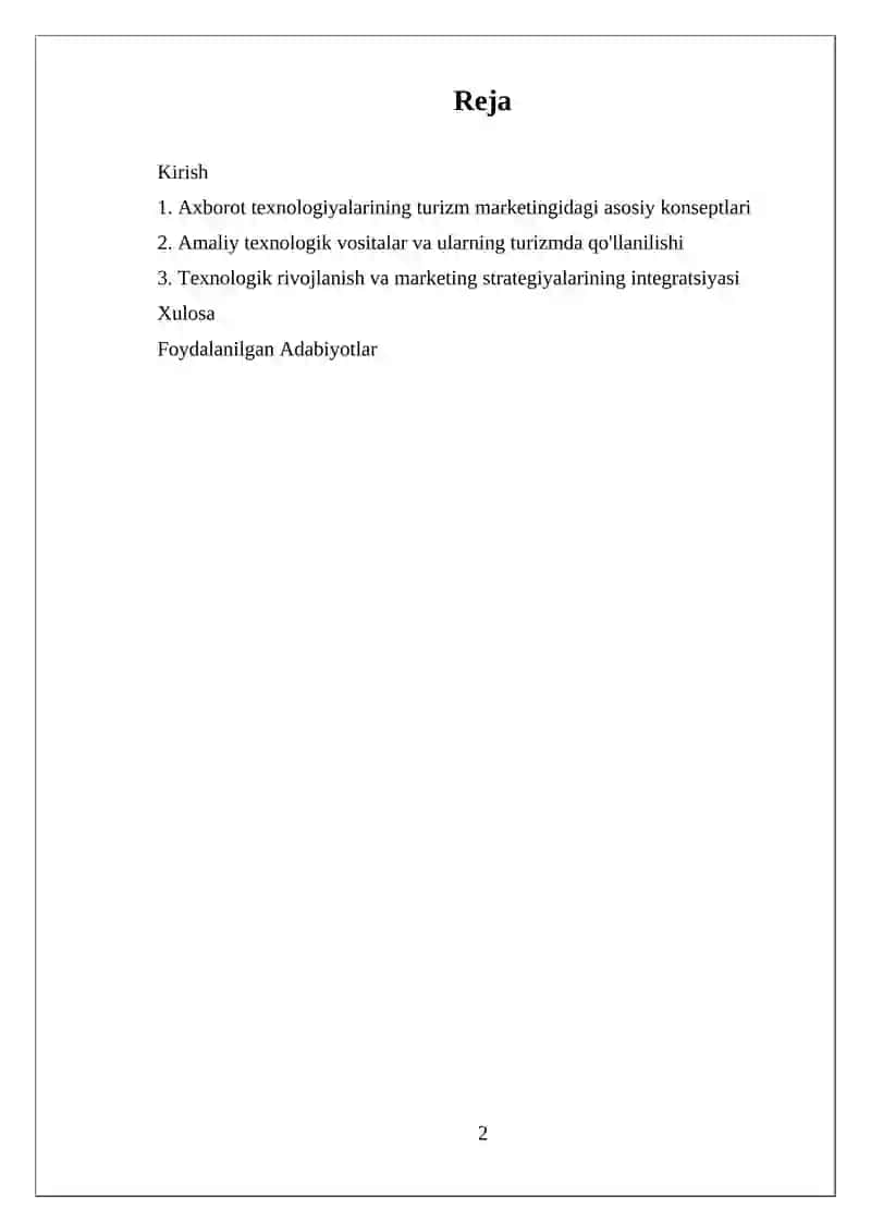 TURIZM MARKETINGIDA AXBOROT TEXNALOGIYALARIDAN FOYDALANISH TAJRIBASINI O'RGANISH 2
