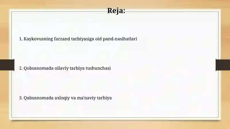 Kaykovusning Qobusnoma asarida oila tarbiyasi 2