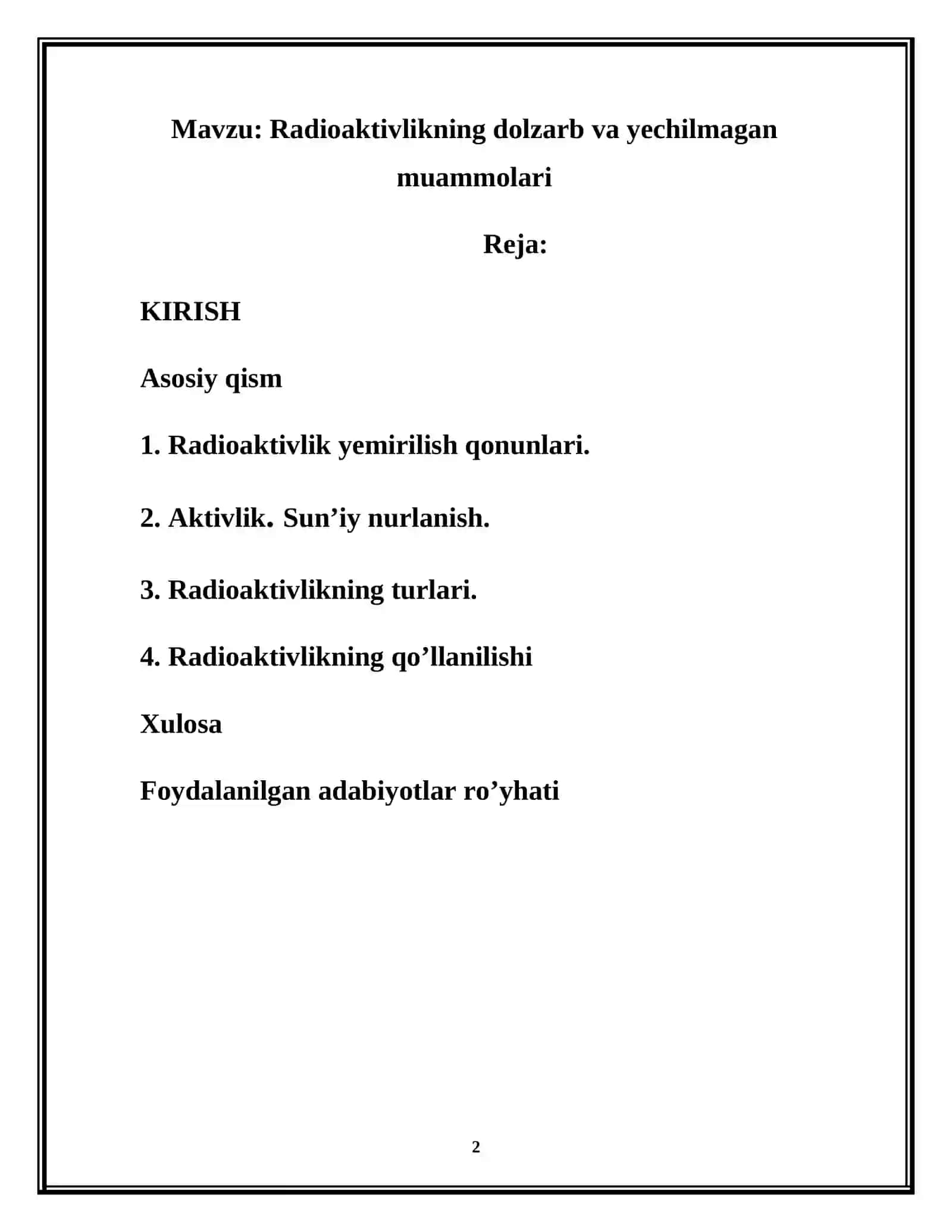 Radioaktivlikning dolzarb va yechilmagan muammolari 2