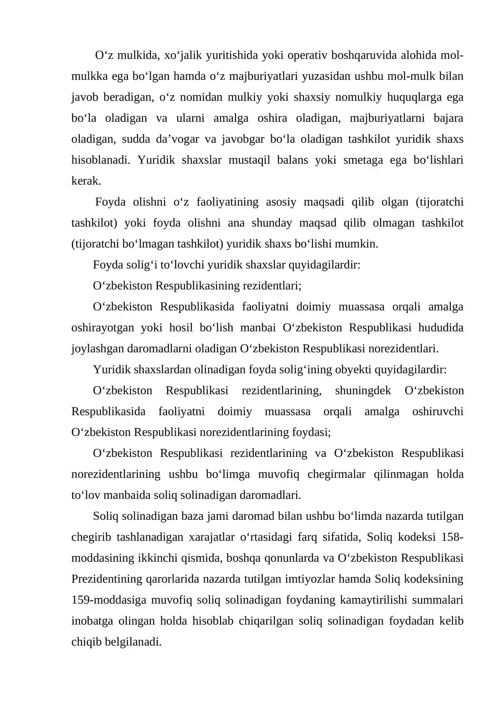 Yuridik shaxslardan undiriladigan soliqlar va yig'imlar tarkibi 2