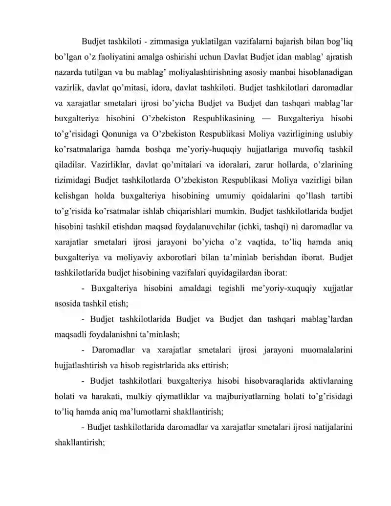 Byudjet tashkilotlarida byudjet hisobining tashkiliy-uslubiy  jihatlari 2