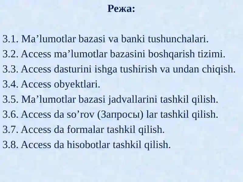 Ma’lumotlar bazalari bilan ishlash texnologiyalari. Tarmoqli texnologiyalari va Internet xizmatlari 2