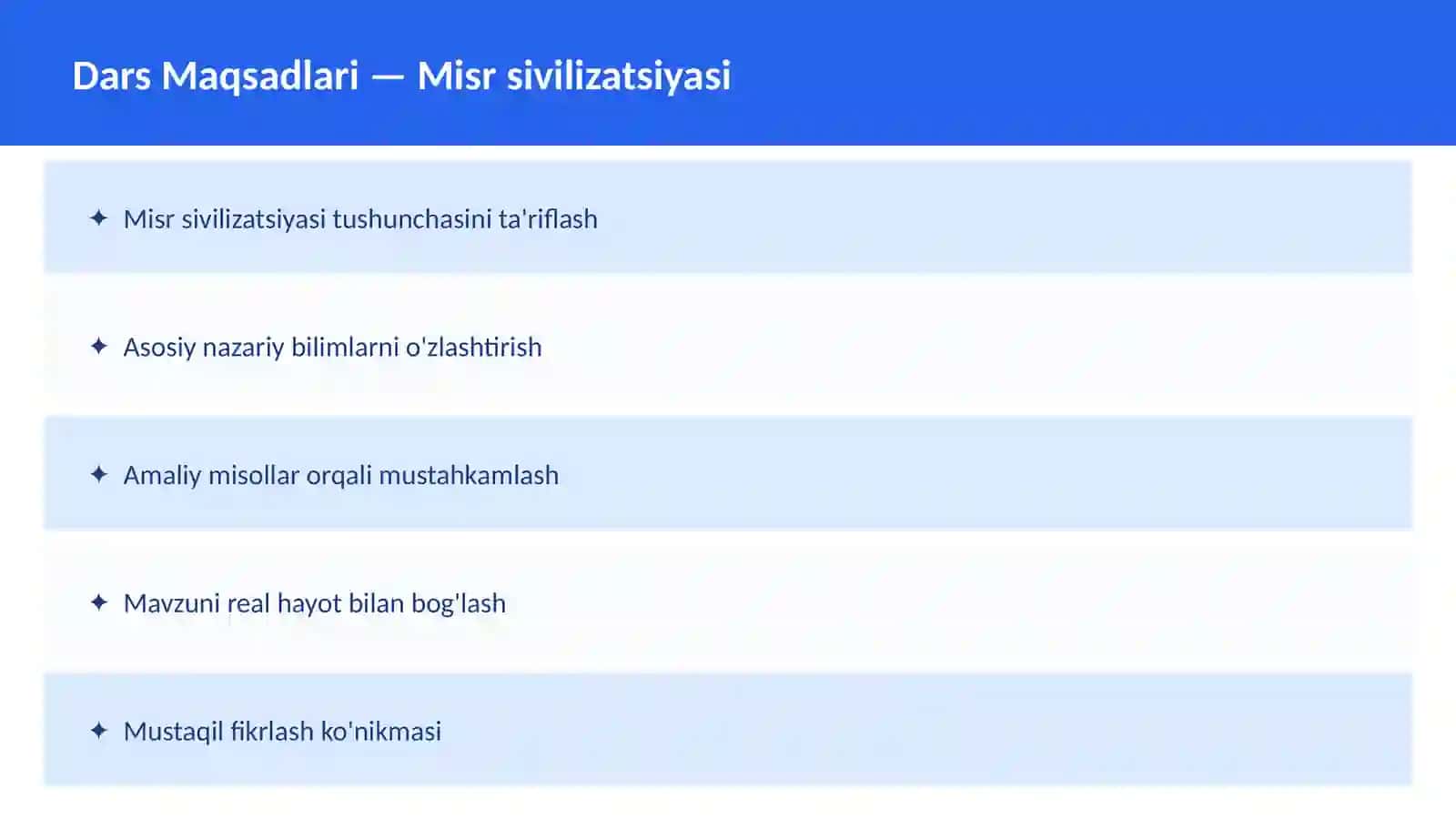 Qadimgi Sharq O'qituvchilar va talabalar uchun dars ishlanma 2