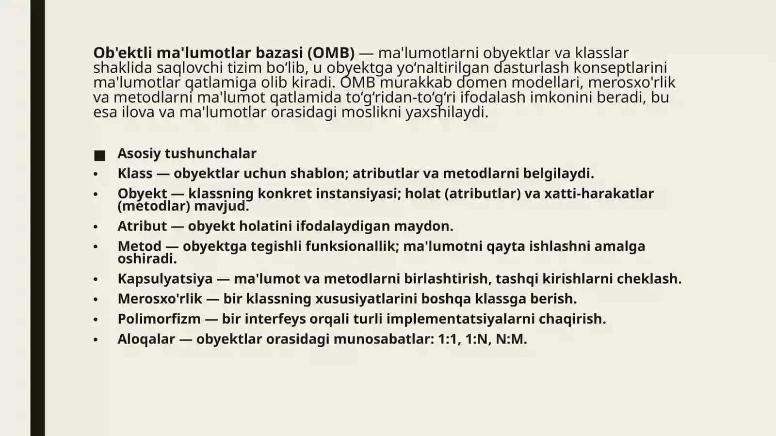 Obʼektli maʼlumotlar bazasi 2