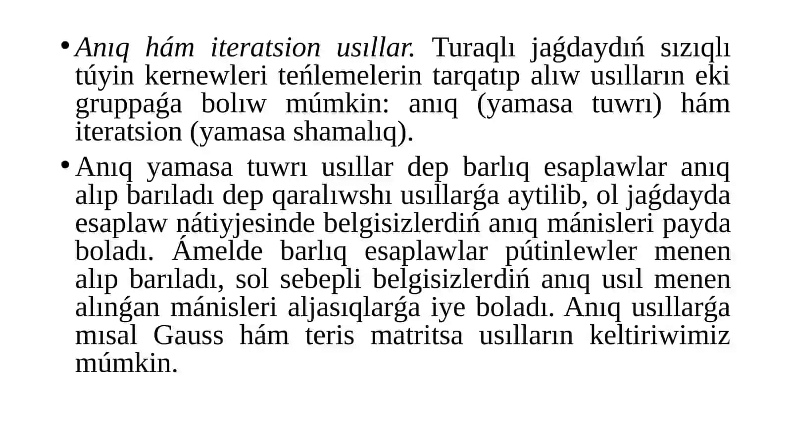Elektr tarmaq turǵın jaǵdayın esaplaw. Sızıqlı túyin kernewleri teńlemelerin sheshiw 2