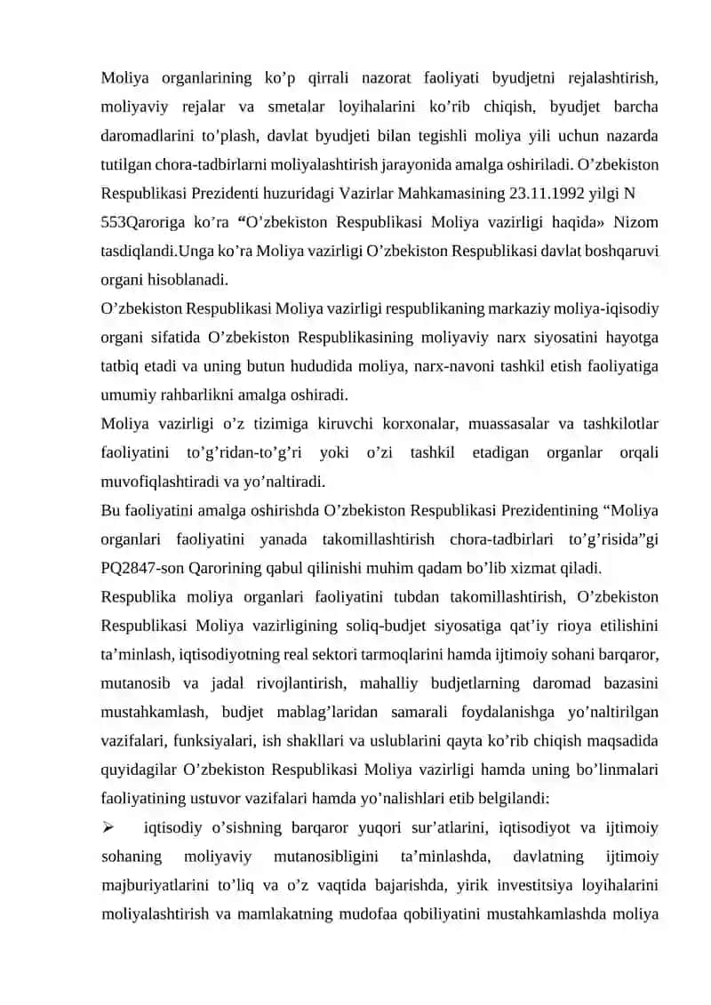 Moliya organlari tomonidan moliyaviy nazoratni amalga oshirilishi 2