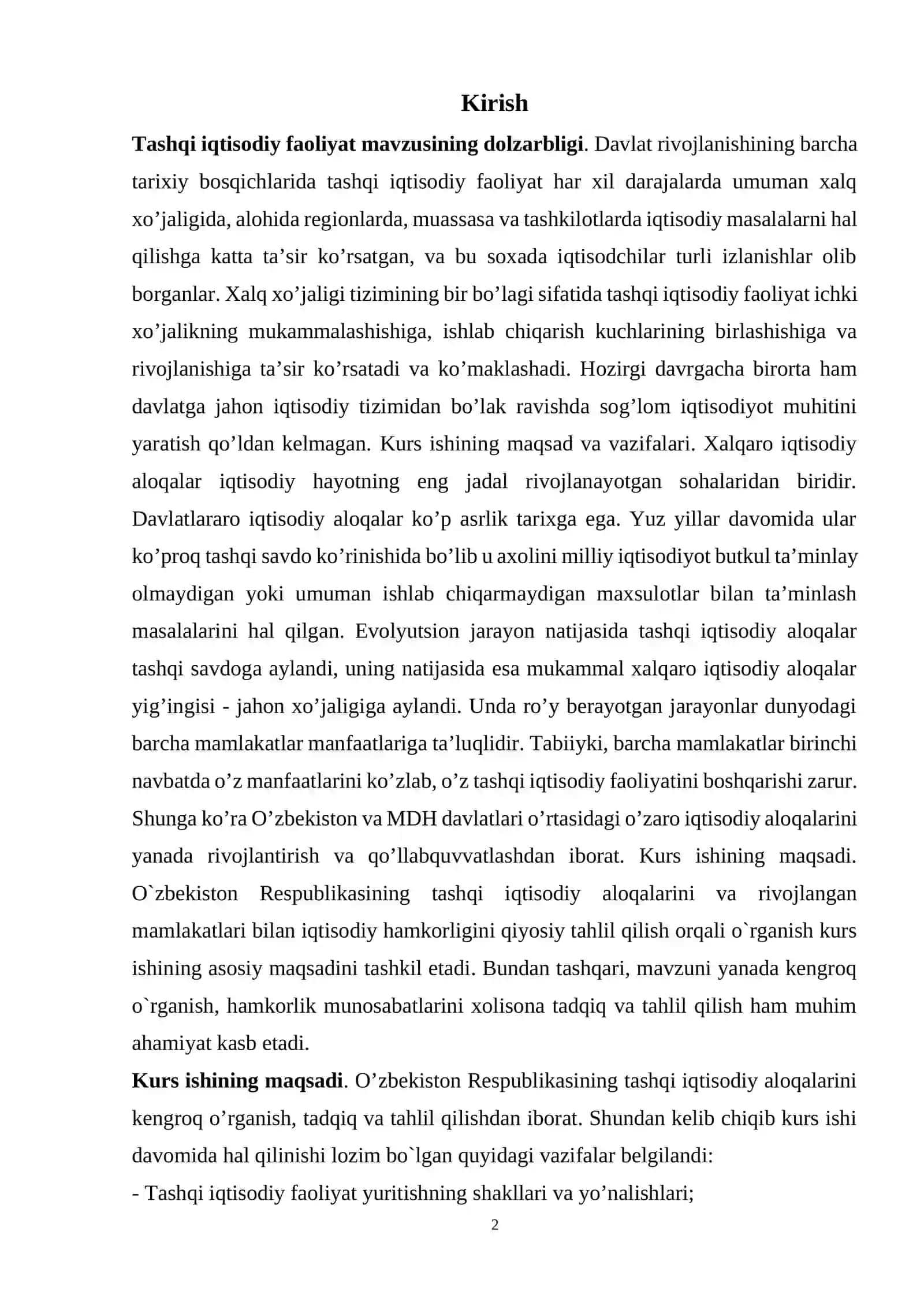 Tashqi iqtisodiy faoliyatning asosiy yo’nalishlari va ularni tartibga solish prinsiplari 2