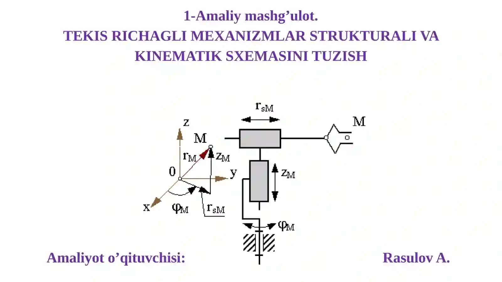 TEKIS RICHAGLI MEXANIZMLAR STRUKTURALIV A KINEMATIK SXEMASINI TUZISH 2