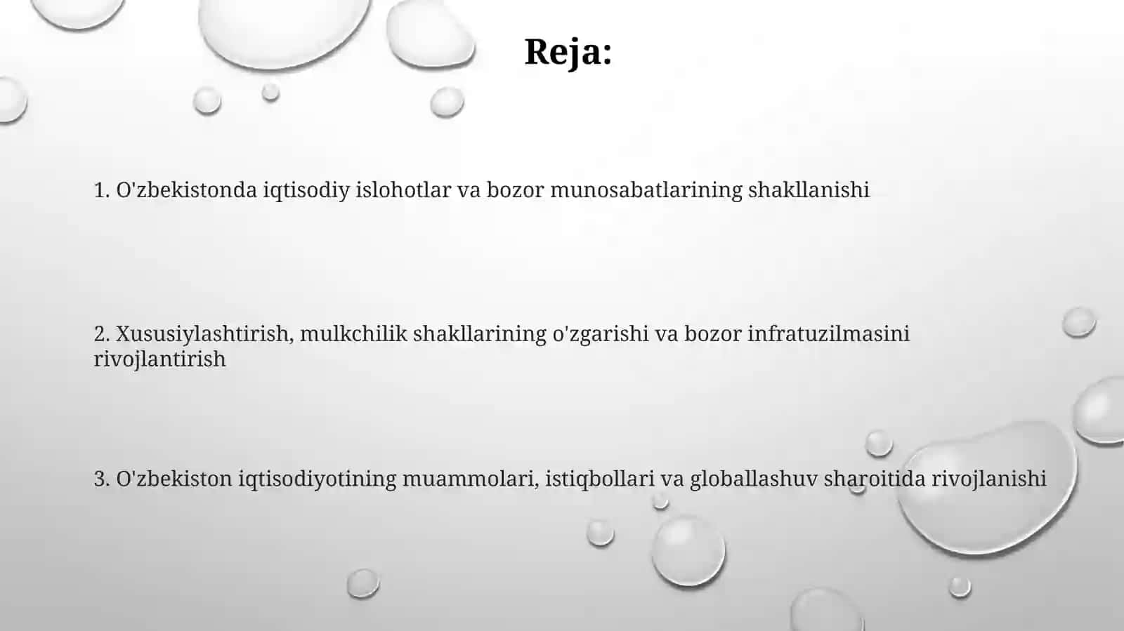O'zbekistonda iqtisodiy islohotlar va bozor munosabatlarining shakllanishi 2