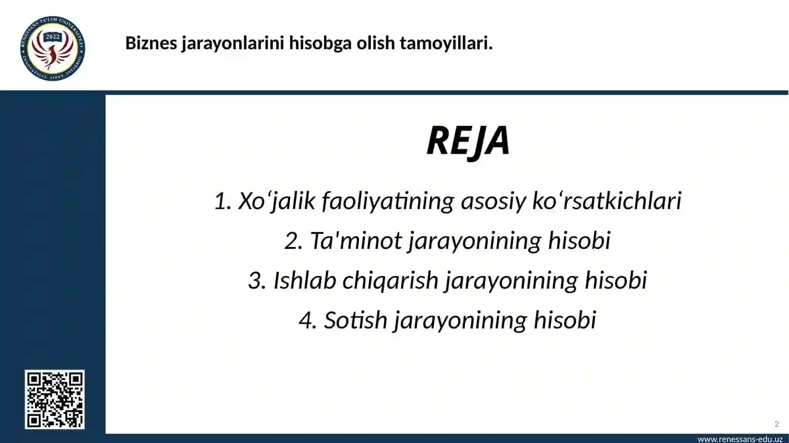 Biznes jarayonlarini hisobga olish tamoyillari 2