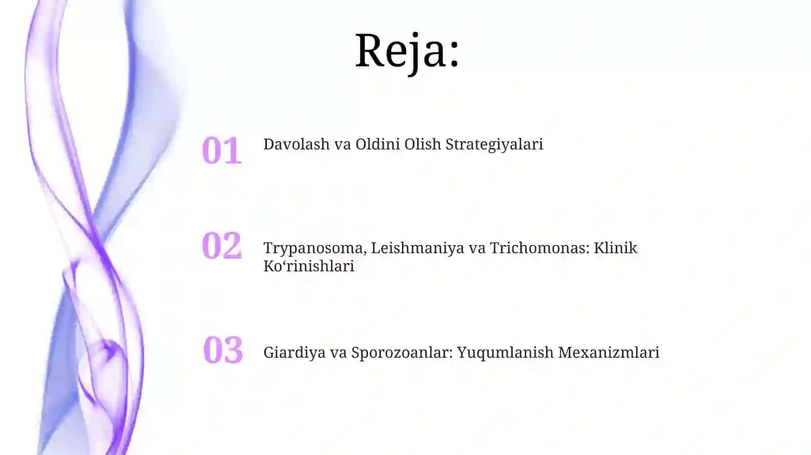 Xivchinlilar-odamparazitlari:tripanasoma,leyshmaniya,trixomonadavayambliya.Sporalilar 2